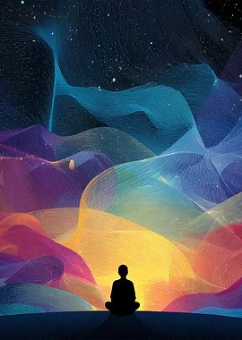 Meditating Silhouette with Abstract Colorful Sky