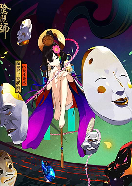 Onmyoji Anime Girl with Masks