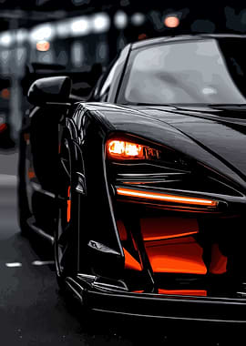 Sleek Black Car with Orange Lights