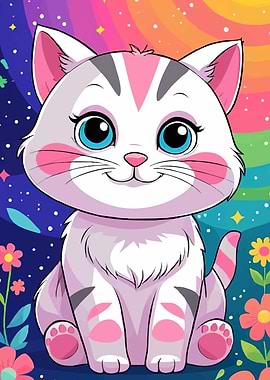 Cute Cartoon Cat Rainbow
