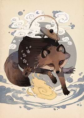 Fox Spirit with Teapot Illustration