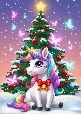 Christmas Unicorn Tree Butterflies