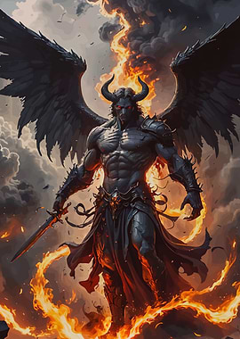 Winged Demon Warrior Fiery Landscape
