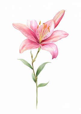 Pink Lily Watercolor Illustration