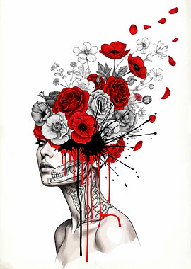 Floral Skull Woman Portrait