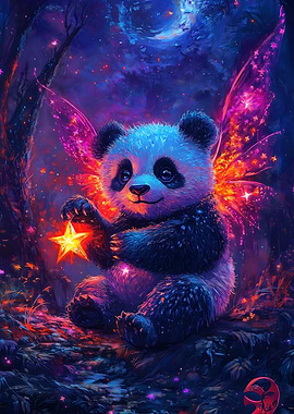 Panda Fairy with Star in Enchanted Forest