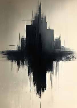 Abstract Black Cityscape Painting