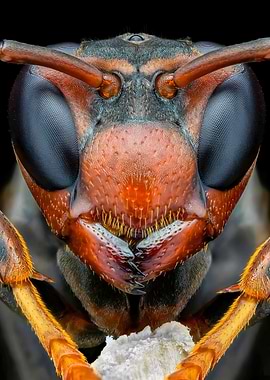 Detailed Wasp Face Macro Photography