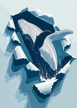 Whale breaching through paper illustration