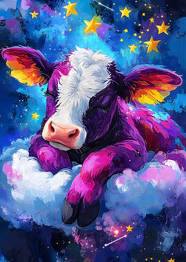 Dreamy Cow in Starry Night
