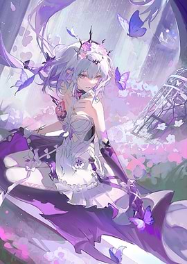 Girl with Butterflies and Flowers