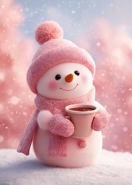 Pink Snowman with Hot Chocolate