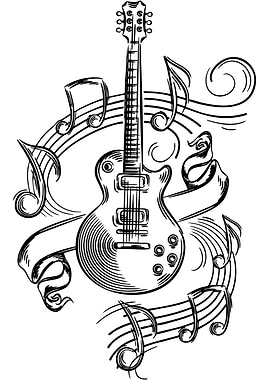 Guitar and Music Notes Illustration