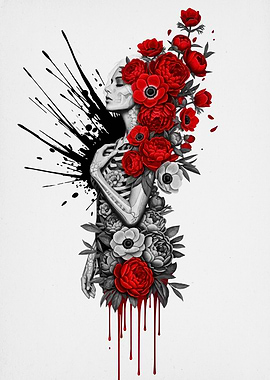 Floral Skeleton Woman Art