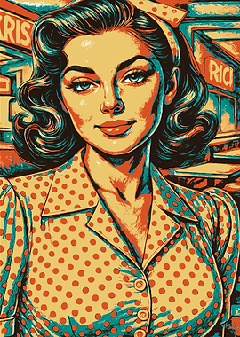 Retro Woman Portrait with Polka Dots