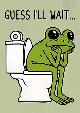 Cartoon Frog Waiting on Toilet