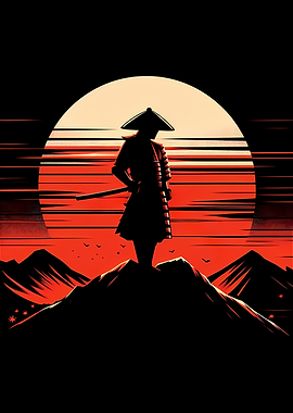 Silhouette of a Samurai at Sunset