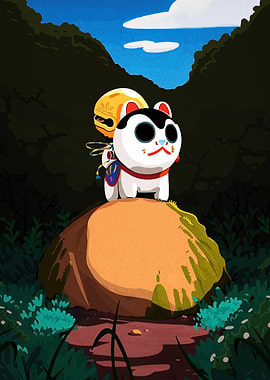 Cartoon Dog on Rock in Forest