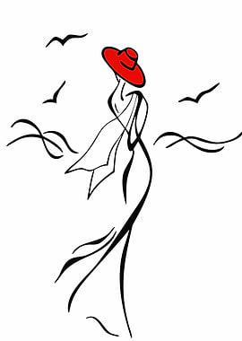 Elegant Woman in Red Hat Illustration