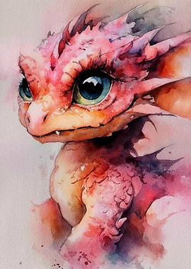 Watercolor Baby Dragon Portrait