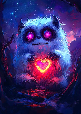 Cute Monster Holding Glowing Heart