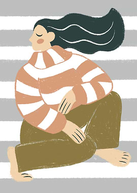Big Woman in Striped Sweater Illustration