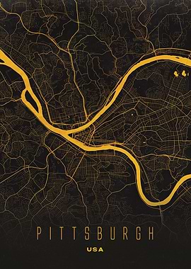 Pittsburgh, Pennsylvania Map Art - USA Urban River City Design