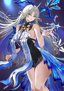 Anime Unicorn Girl with Blue Accents