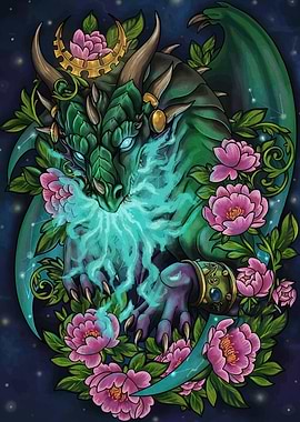 Floral Dragon with Turquoise Breath