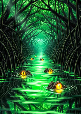 Alligator Eyes in Green Swamp
