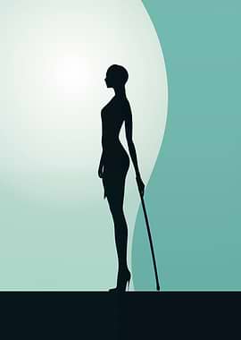 Silhouette of Woman with Cane