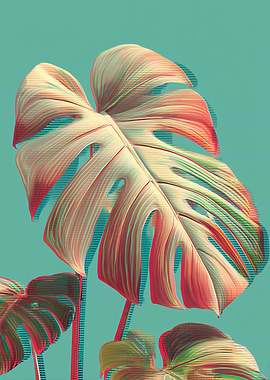 Monstera Leaf with Glitch Effect