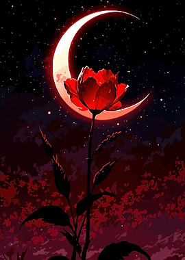 Red Rose and Crescent Moon