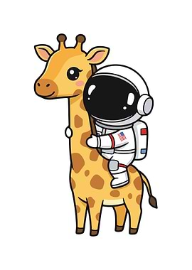 Astronaut riding a giraffe cartoon