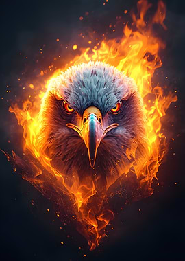 Eagle engulfed in flames