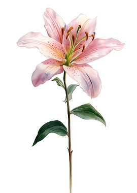 Watercolor Pink Lily Flower Illustration