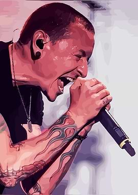 Chester Bennington singing into microphone