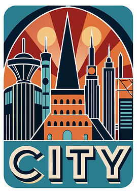 Retro Futurism City Travel Poster Art Deco Style Metal Wall Print Art