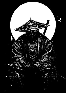 Samurai with Moon Backdrop