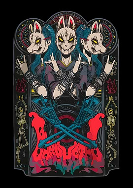 Fox Masked Figures with Skeletons