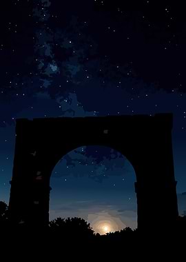 Ancient Archway Silhouette at Night