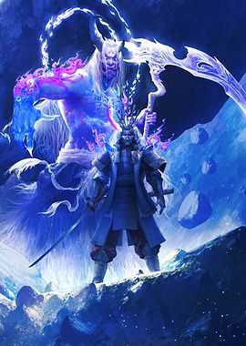 Samurai and Oni Digital Art