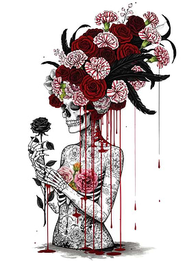 Floral Skeleton with Rose and Tattoos