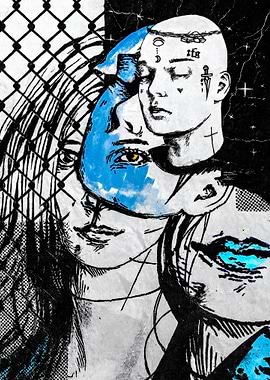 Abstract Portrait with Tattoos and Chainlink