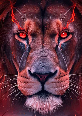 Fiery Lion Portrait Animal