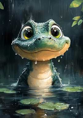 Cute Alligator in the Rain