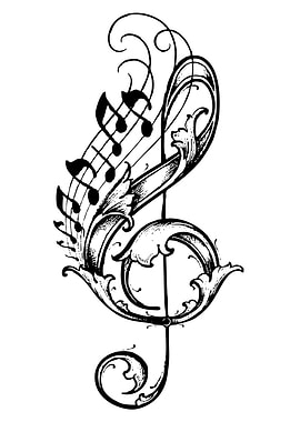 Ornate Treble Clef with Musical Notes