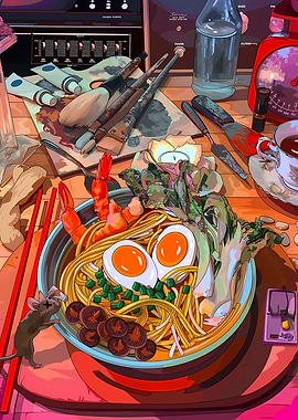 Ramen Still Life with Artist's Tools