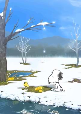 Snoopy and Woodstock Winter Scene