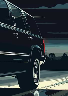 Black SUV at Night Illustration
